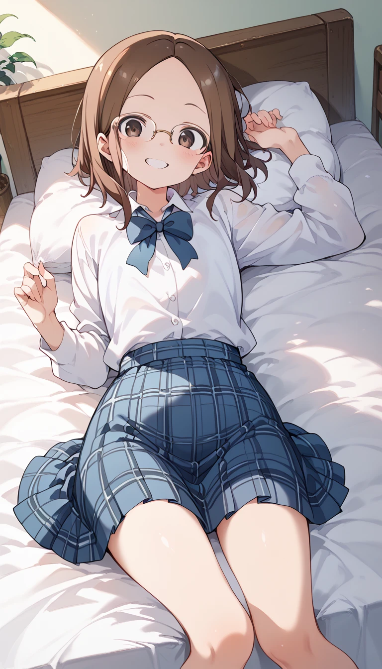 Mature Japanese high school girl、(solo)、slender leg、(Whole body from head to toe)、From above、lyin in bed、Legs are spread、(M-shaped legs)、small tits、(black pantyhose)、White panties visible through black stockings、very beautiful 17 year old girl、(I'm not wearing shoes)、(troubled eyebrow)、(red blush)、(Enchanting)、(Open mouth)、(enraptured)、(exclamation) 、(Semi-closed eyes)、Frightened eyes、shy big eyes、(short brown hairy area)、(bangss)、Unkempt hair、(hair clips)、lying on white sheets、Staring at this、(White panties are visible)、 Cross your arms behind your back。 The base of the thigh、frilld、White lingerie、tears、High Blazer、High White Blouse、high blue ribbon、High plaid and navy pleated skirt、Misaka Mikoto、Brown hair、brown-eyed