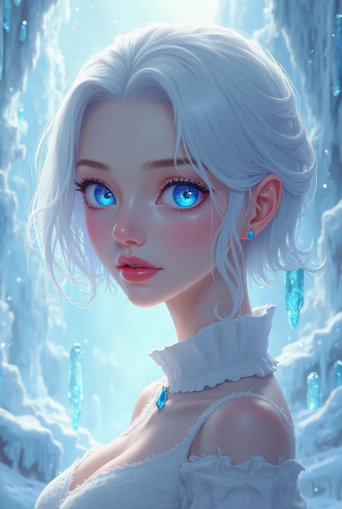 1 girls, frozen in ice wall, beauty, serene, light_particles,1 girl,phcrystal