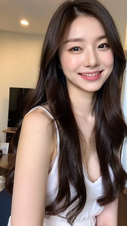 Full body angle、((highest quality, 8K, masterpiece:1.3)), concentrated:1.2, Perfect body beauty:1.4, Hips:1.2, ((Delicate Hair)), (Colorful striped off-shoulder t-shirt、 :1.1) , ((highest quality、8K、masterpiece:1.3))、1 Girl、A sloppy smile、Esbian all over、Slim face、Big 、Beautiful woman、(Dark Brown Hair)、Long Hair、1.1、Flickering Valley、Detailed eyes、double eyelid、Blurred Background、超Slim face、Smile、Looking down、