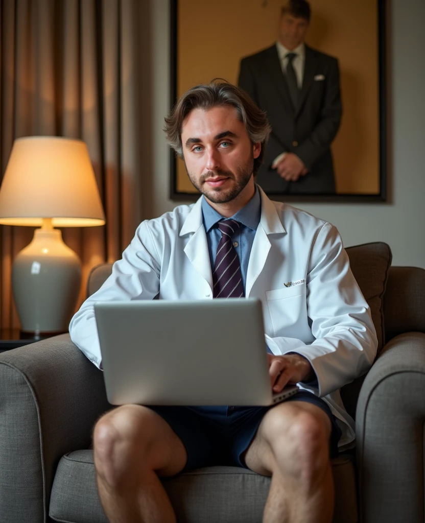 Sciencetist in his lap with smile