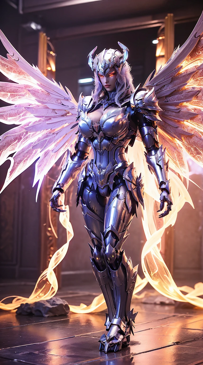 HUGE BOOBS, RGB, MECHA ARMOR FULL SUIT, (CLEAVAGE), (A PAIR LARGEST WINGS), TRANSPARANT, TALL LEGS, STANDING, SEXY BODY, MUSCLE ABS.