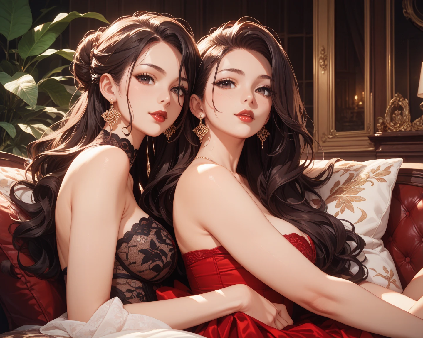 (masterpiece), (best quality), (ultra-detailed), (masterpiece), (best quality), (ultra-detailed), araffe woman in a red dress sitting on a trunk, sexy red dress, in a red dress, dressed in red velvet, red hot, wearing red dress, wearing a red dress, sexy gown, fully clothed in red robes, red dress, looking hot, better known as amouranth, very sexy, sexy dress, revealing outfit, (huge breasts), extremely detailed, full body, (ultra-detailed eyes), (ultra-detailed skin), correct fingers --auto