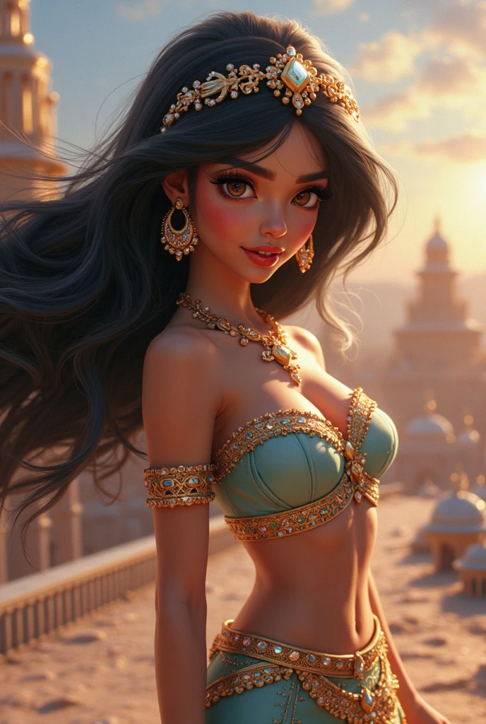 The stunning Princess Jasmine, photo in 8k, in action, cinematic.
