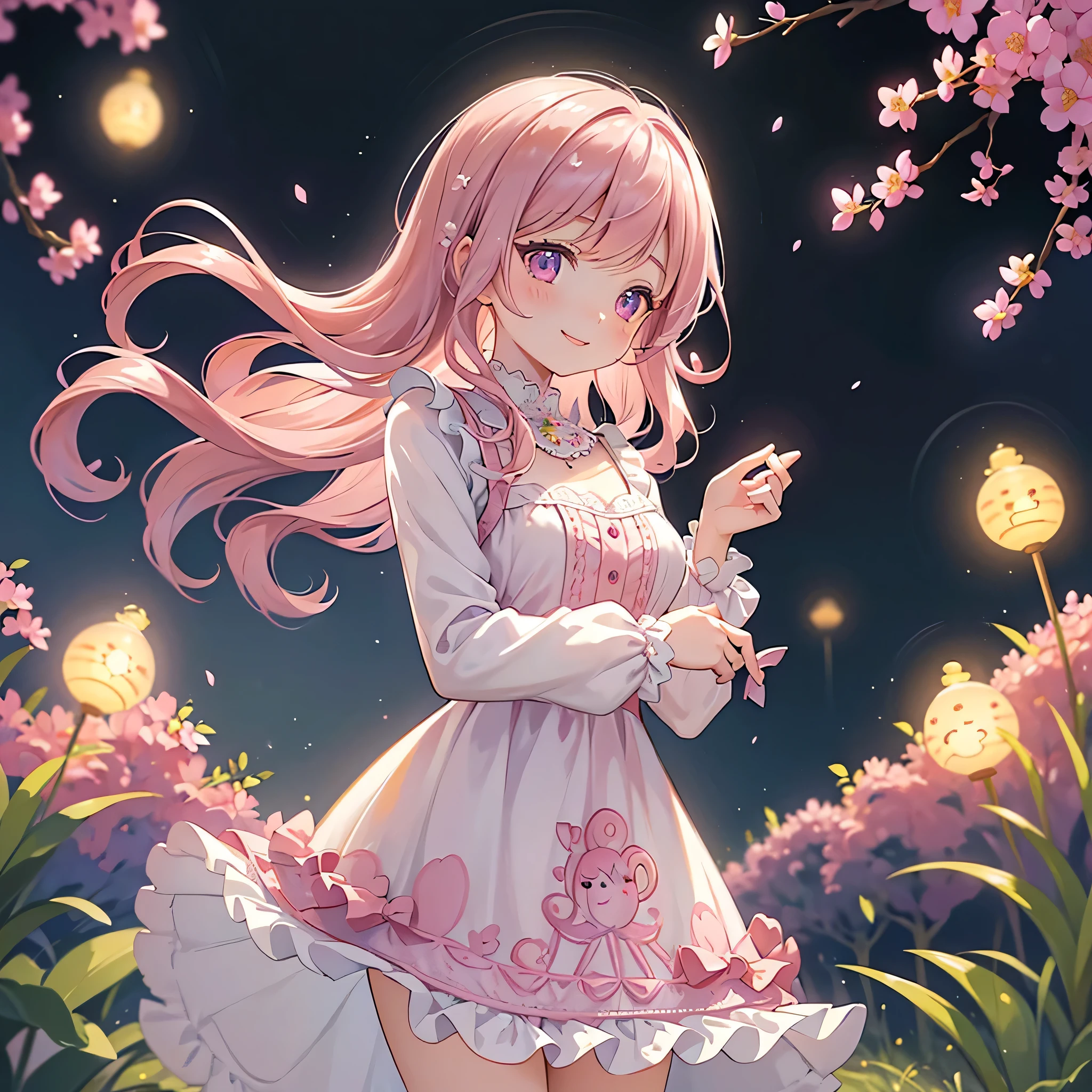(( exquisite, beautiful, Very Well Detailed, masterpiece, High Quality , is confusing, high resolution, Full HD, 16k)),((giant pastel macarons))),( Lots of macarons ),((Floating in the air)),Fairy Princess,(happy), (fun), (((smile, Laughter:1.3))), ( Pink Ball Gown Dress :1.5, Macaron motif dress :1.5, Decorated with lace , Ruffles and jewels :1.1,),(Bob, wavy hair, pink hair),(purple eyes, big eyes, white skin),  slim, soft edge, soft line design, Highly saturated colors, bright color, pastel, warm lighting on both sides of the frame, soft lighting,  fantasy, Romantic Atmosphere, dreamy atmosphere, 
