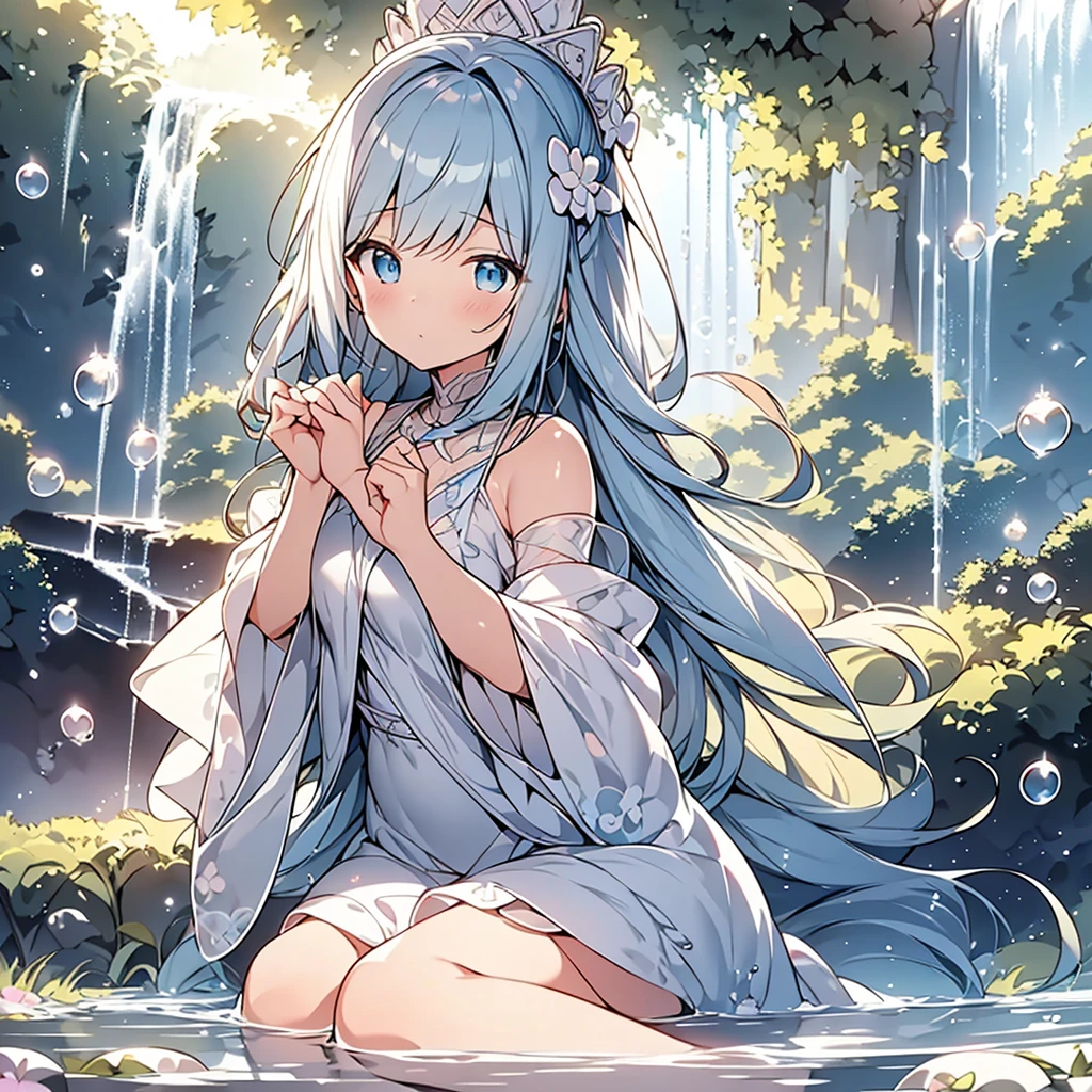 masterpiece,highest quality,Highly detailed face, water effects、Light effects、Feather effect,Sparkling eyes,Highlighted eyes, medium breasts,pretty girl,smile,Cat ear,Beautiful silver hair,Pink inside,Beautiful pink eyes