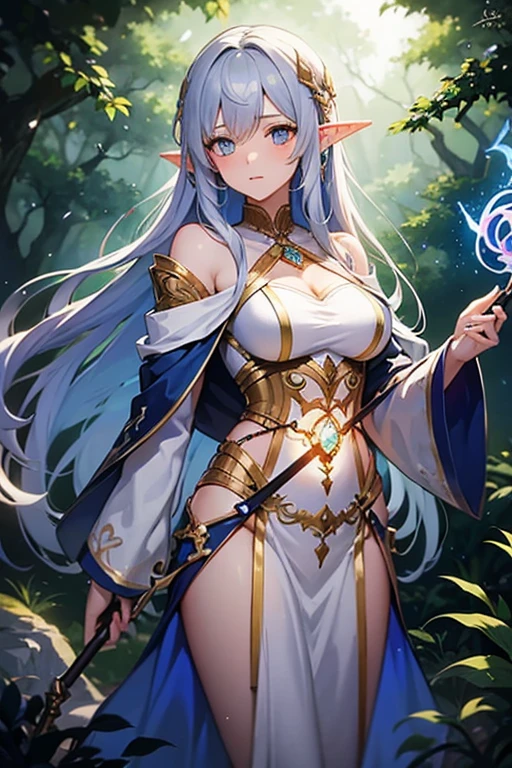 A Elven Mage with Arcane Tattoos White Hair and Blue Eyes
