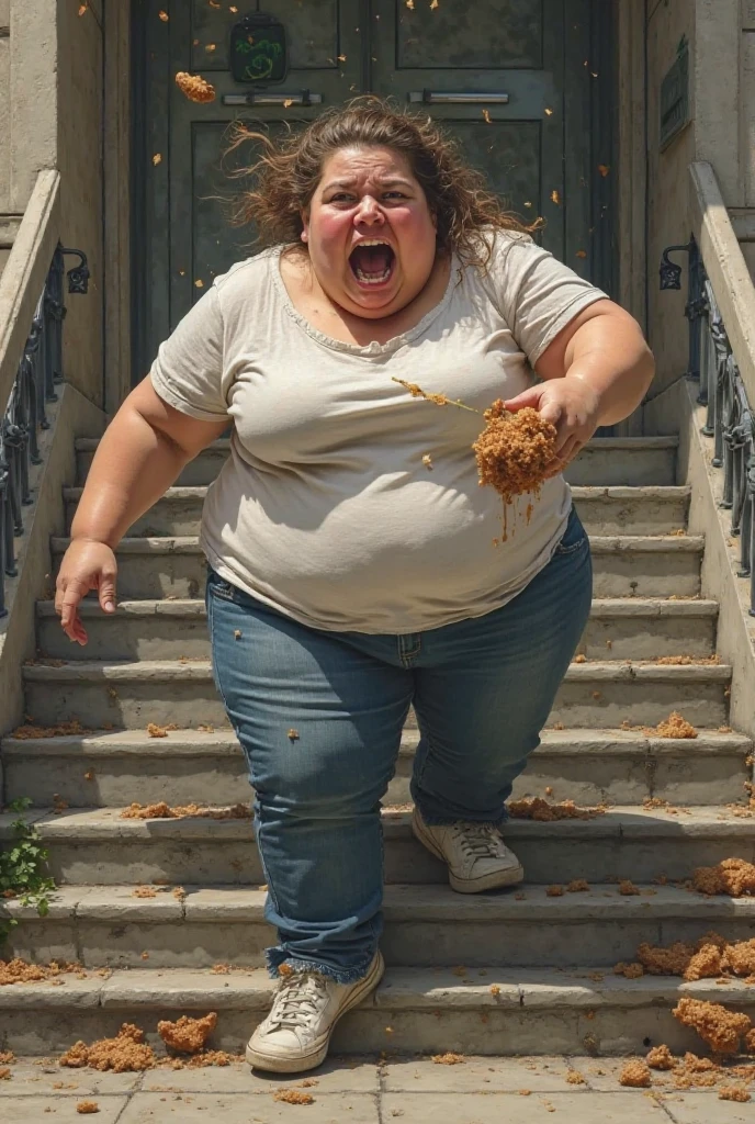Storm, woman blowing in the wind, hair fluttering in the wind, blown away by the wind, Japanese woman, fat, glasses, pink dress, 69 years old, weight 200 kg, thick arms, flabby body, forehead visible , has a big mouth, raises his arms and waves them from side to side, dances his arms, has shoulder-length hair, bulges out his eyes, is ugly, thunderstorms, conspiracy theorists, and is full of tornadoes.