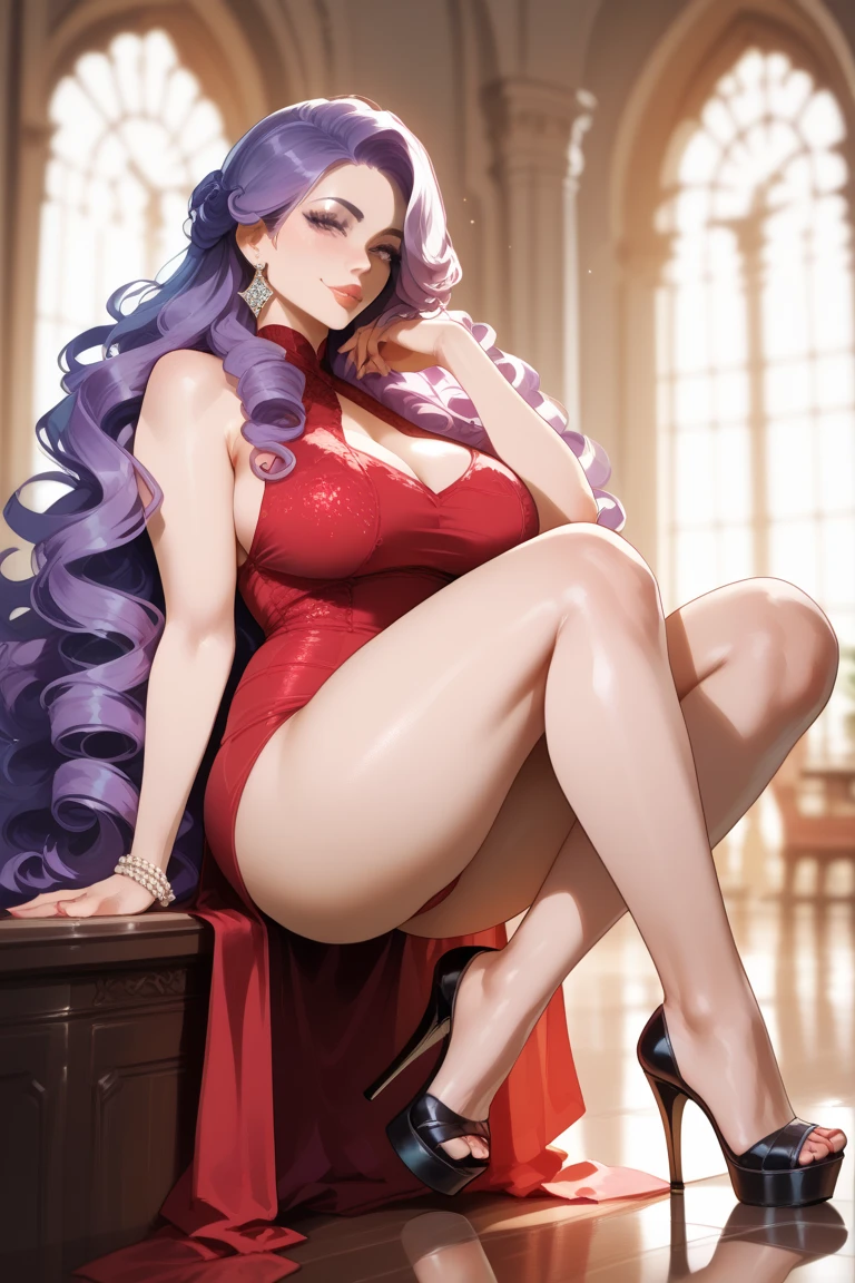 arafed woman in a red dress sitting on a table in a gothic setting, succubus in tight short dress, beautiful elegant demon queen, beautiful succubus, beautiful vampire female queen, a beautiful fantasy empress, beautiful vampire queen, succubuedieval, trending on cgstation, by Yang J, by Victor Wang, fanart best artstation