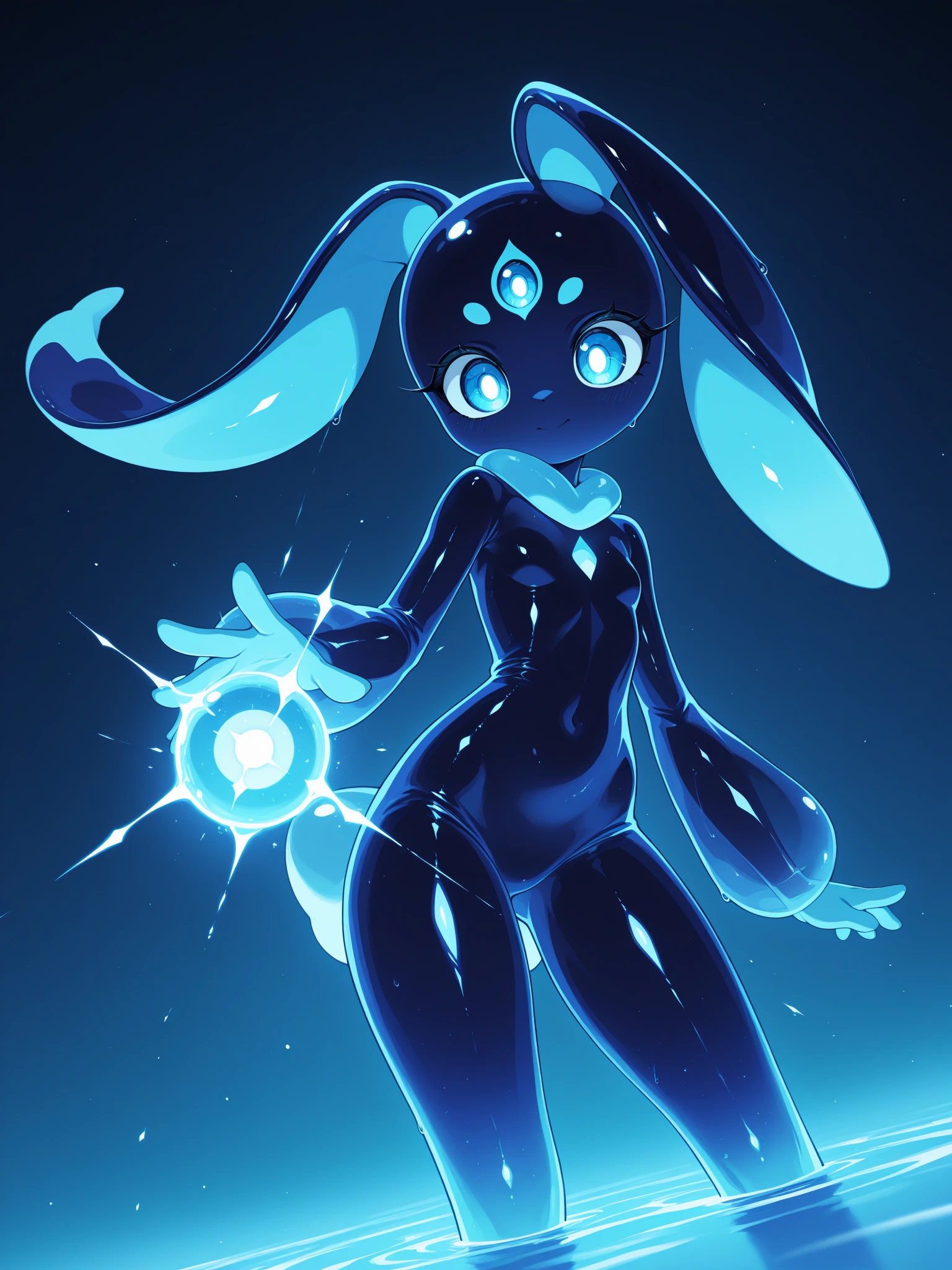Rabbit woman made of slime, dripping slime, translucent , furry, safe for work, ws, tentacles (score_9,score_8_up,score_7_up,score_6_up,score_5_up,score_4_up)