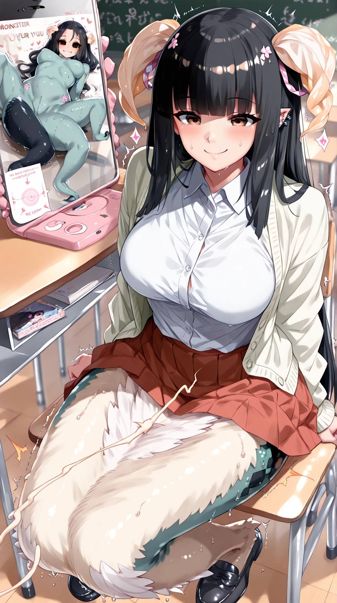 score_9, score_8_up, score_7_up, score_6_up, score_5_up, score_4_up, (source_anime), Delicate beautiful girl, spread legs, tactile hair, black hair, glasses, convenience store ,Product shelf , big breasts, store clerk, brainwashed, hollow eyes, sweaty, cum in pussy(((NSFW)))((question mark))((lower body))
