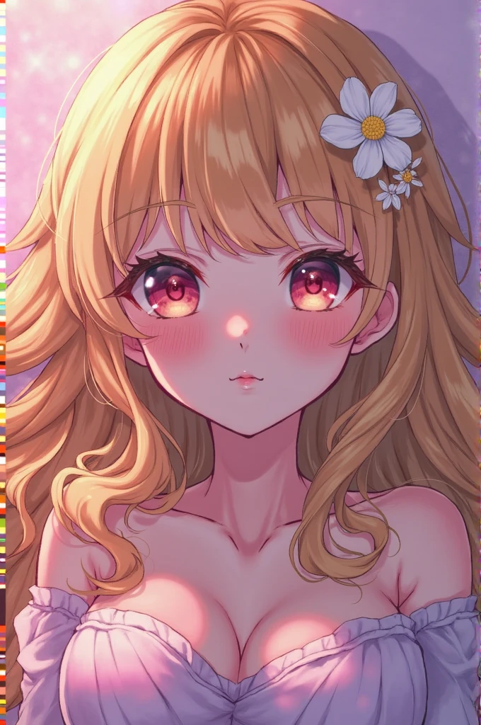 1girl, fox ears, animal ears, blonde curly hair, freckles, body freckles, pink eye, upper body, pink skin,