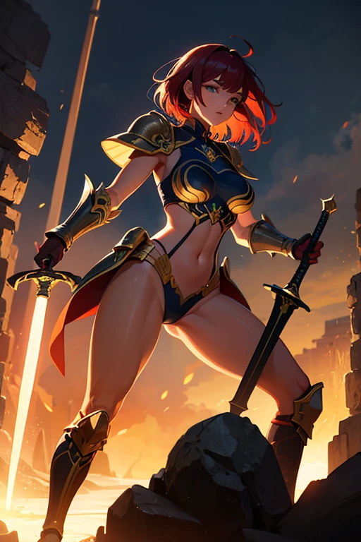 There is lost coliseum there stand female lioness in battle stance, she have ebony colour skin beautiful yellow cat eyes dark gold eyeshadows make up, ring style earrings, her hair is purple with pink highlights . she dressed in white neather topic with golden parts on countures also short and white leather straps on her cat legs instead of boots, her hands have hude ruby claws on her fingers, (ultra high quality fantasy art, anime fantasy style, masterpiece, ultra high quality character design, 8k quality anime art, realistic anime art, top quality wallpaper illustration, detailed ultra high quality accurate face, high quality design and accurate physic)