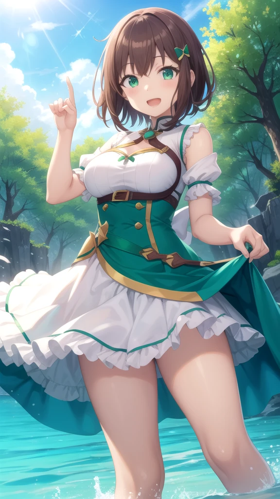 Masterpiece, Best quality,(Night:1.6),1boy, Kizi,Large breasts,(cleavage:1.2),Off-the-shoulder attire,(Superskirt),Venti (Genshin Impact), Solo, green headwear, Hat, flower, Long sleeves, Braid, frilled sleeves, lyre, collared cape, Double up braid, beret, shirt, bobbed long hair, flor branca, leafs, Gradient hair, Black hair, bangs, White shirt, frilld, Corset, Green eyes, Collared shirt, musical note, Holding, Outdoors, view the viewer,(kbxll:0.6)