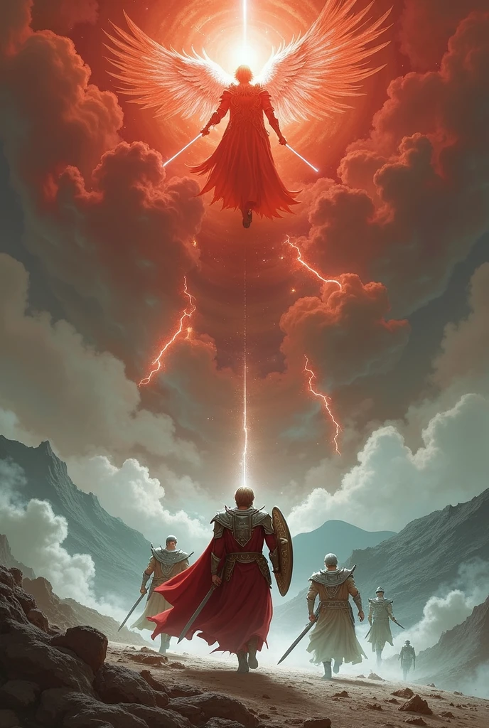 Angels fighting in heaven and people at war on Earth - SeaArt AI