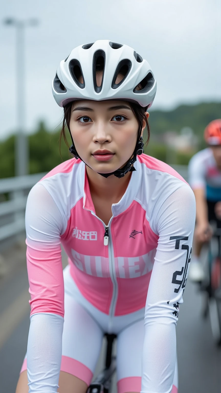 1 female, Overweight, cycling kit, extremely fat, Chubby, Japanese, 4K, High resolution, masterpiece, highest quality, fine skin, sharp focus, (cinematic lighting)