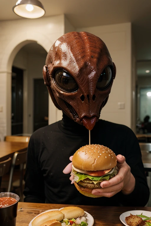 Xenomorph eating a hamburger