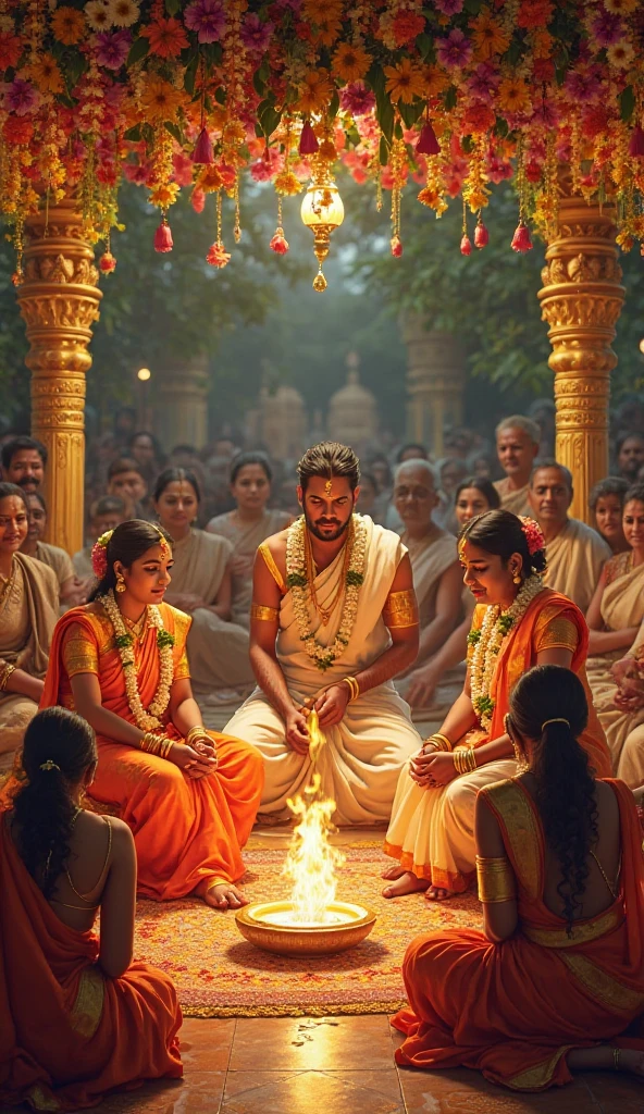 Hindu family पूजा करते हुए दृश्य]
