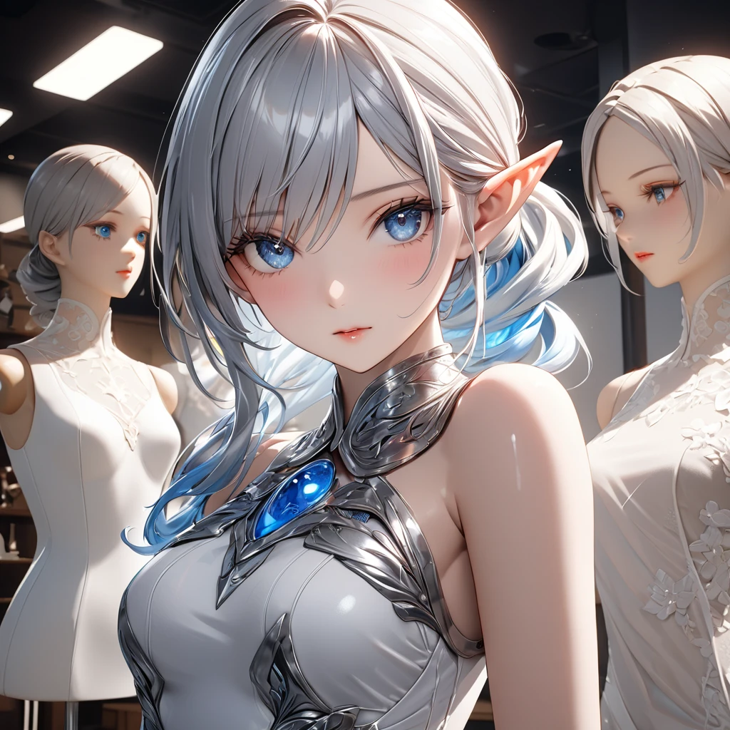 The best AI image generation creator、excellent anatomy,skin texture、Semi-classical, beautiful, Minimalistic colors, attractive and elegant,shining light, (1 girl),fairy wings, blue hair, Translucent blue outfit, white background、pink coat,