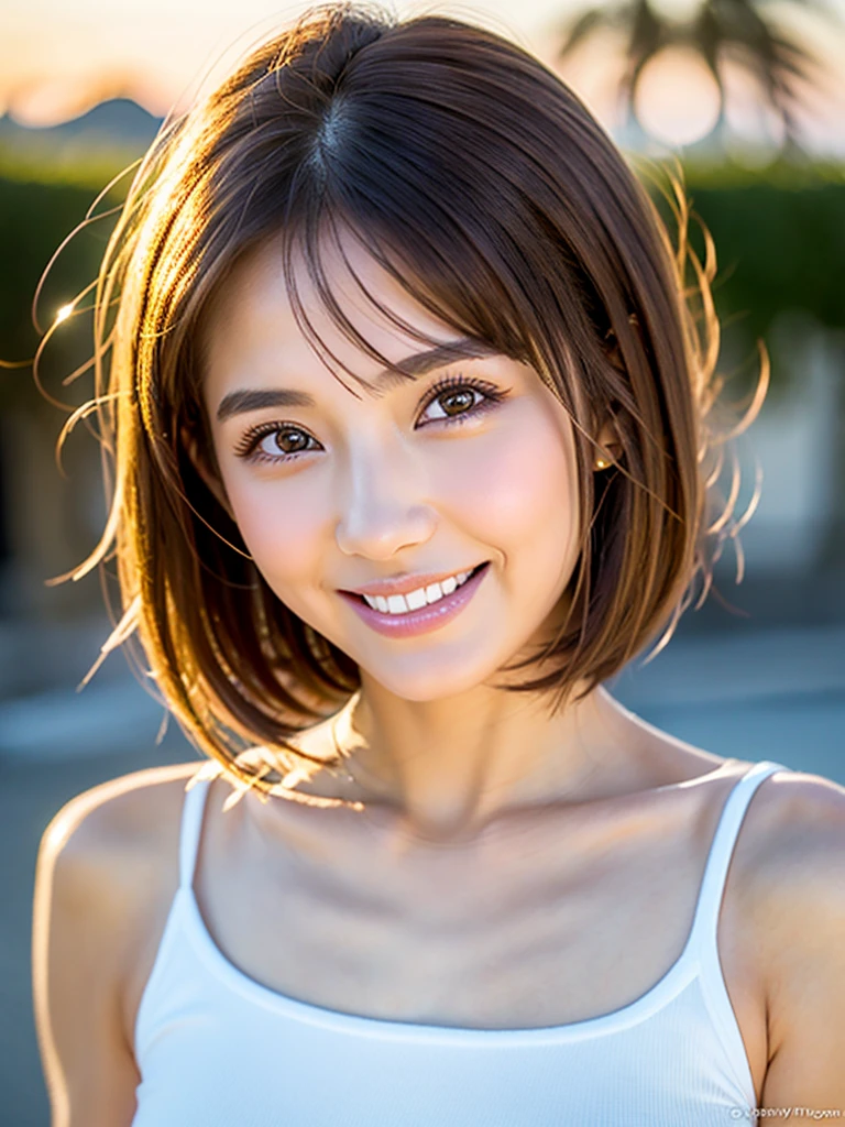 (Best Quality, masutepiece, Ultra High Resolution, (Photorealistic:1.4), Raw photo), (1girl in, look at viewr, From above), (Big breasts, Colossal tits, toppless), Black medium bob hair, beautiful and shiny skin, ultra beautiful faces, Perfect eyes, perfect detailed body, Smiling