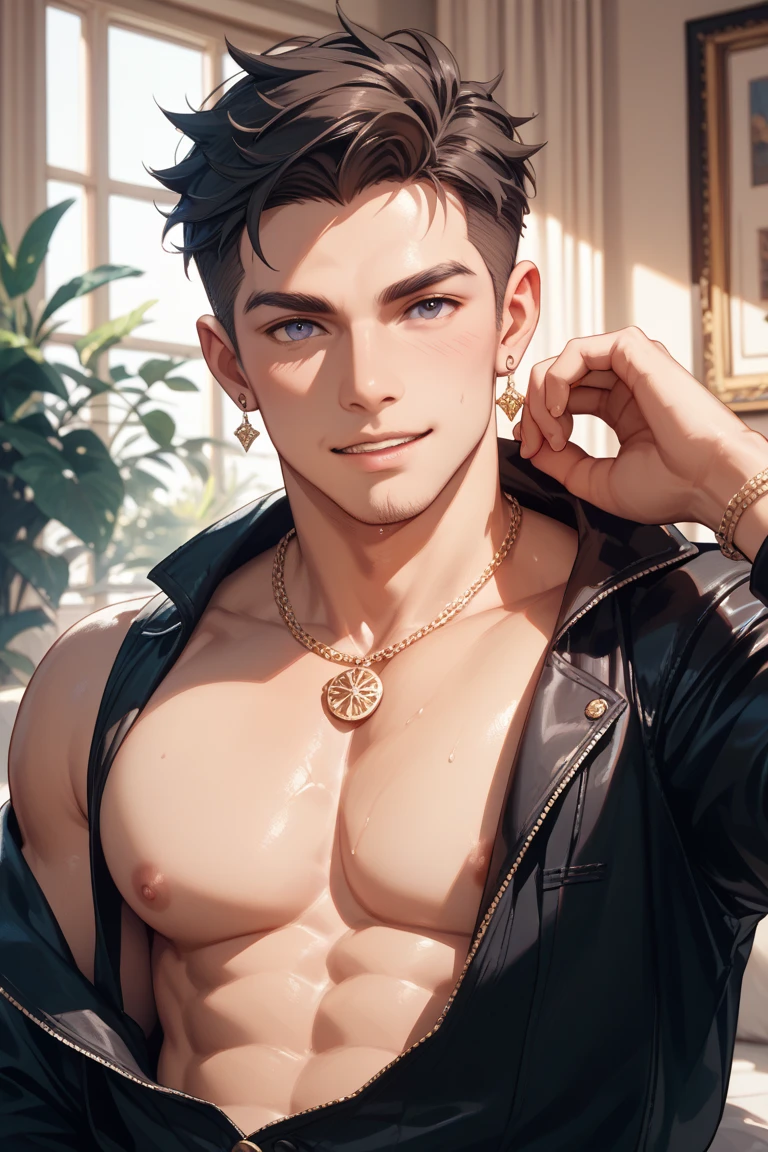 Masterpiece, young man, handsome, youthful, muscular, light brown hair, holy, nude, vine covering genitals, sexy pose, seductive, Christian Church, crucifix, portrait