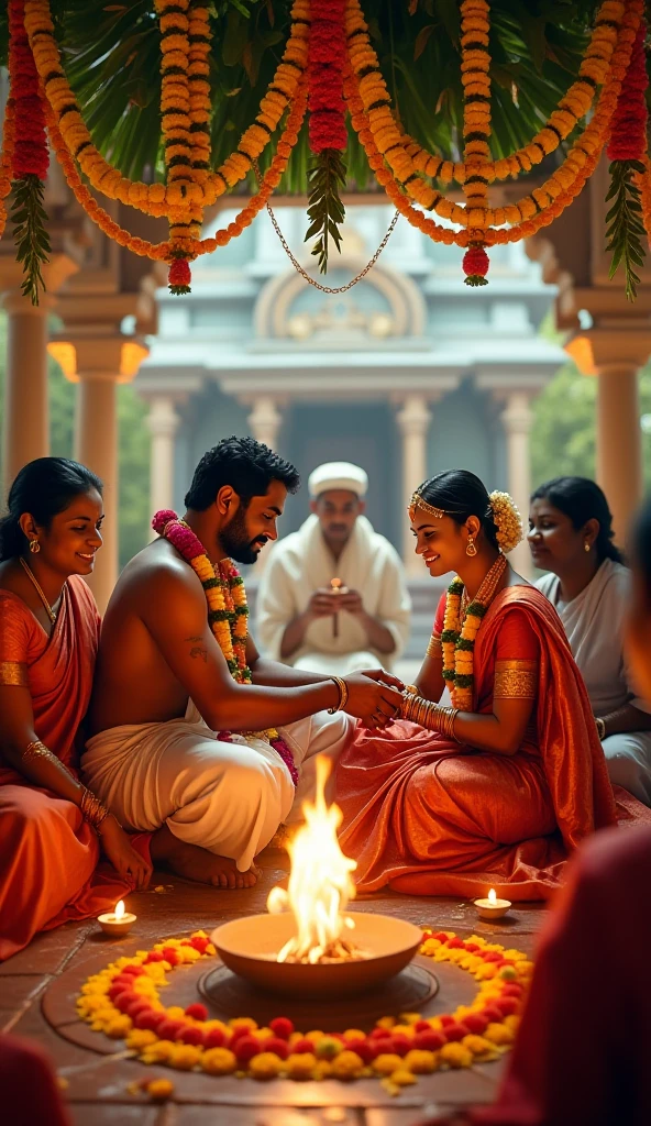 two couples parying to hindu god