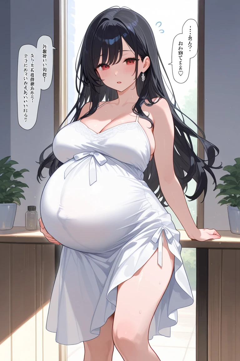 An image of a pregnant girl wearing a pretty and comfortable maternity dress