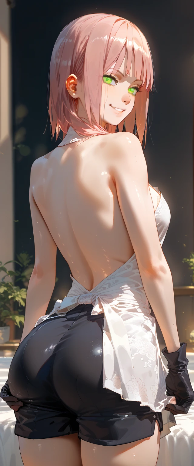 (Very detailed background:1.0), (Highly detailed background:1.0),absurderes, ((masutepiece:1.2, Best Quality)), (Dynamic Pose), (Photorealistic:1.4), Official art, 18 year old beautiful girl、Composition seen from the front、Unity 8k壁纸, Beautiful and aesthetic, Looking at Viewer, 1lady, wide hips, Full Back White Cotton Panties、(Shiny skin), Many colors, White panty、Dynamic Angle, Most Beautiful Form of Chaos, Elegant, a brutalist designed, romanticism, deepshadow, lowkey, Looking back, android_18, and18, and18, 1girl in, Android 18, Solo, Blonde hair, Blue eyes, poneyTail