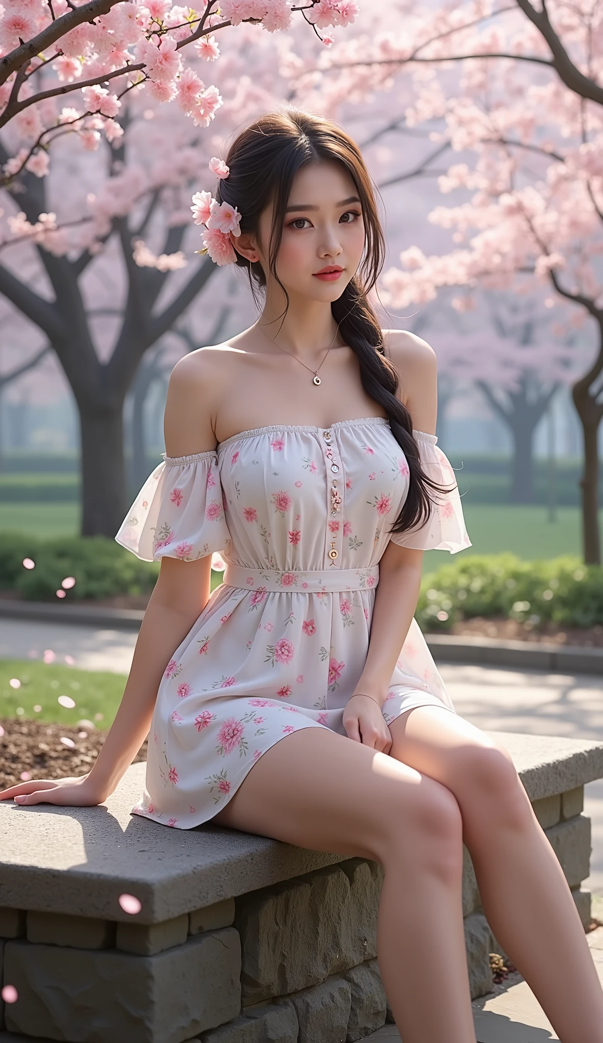 (((round face, drooping eyes))), (straddling the top of safety fence for masturbate in various place), braid, (various patterned casual dress), butt, panties, ((trees, plants)), spread legs,