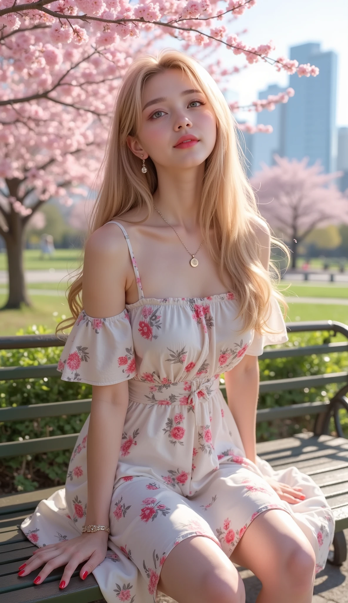 Top quality work、Real works、Ultra Premium Graphics、8K HD CG Works、High Quality Graphics、High-definition CG works、10x pixels、Ultra-fine detail：1.1、Advanced Technical Details：1.1.2. 1.Real Photo、（Little girl walking in the park）Natural light：1.5.Light Effects（Virtual Light Effects：1.8）、Wet Long Silver Hair、Silver Hair、Transparent hair、Highly detailed hair（Premium Hair Detail：1. 1）Clear Eyes、Beautiful double eyelids、Sharp eye makeup、Delicate eyelash makeup、Thin eyebrows、Eye for detail、High nose muscles。nose、Clean red lips、Rosy Cheeks、Delicate makeup face、Cute Face、Perfectly Proportioned Face、（Advanced Facial Detail：1. 1）、Shine、（Off-the-shoulder semi-flower dress Off-the-shoulder semi-transparent white floral dress）、Girl、photo shoot、woman＆＃39；whole body、Real、wonderful、my job。My eyes are shining today、（Sudden wind）、（The wind flips up my skirt）、（I can see her panties）、

