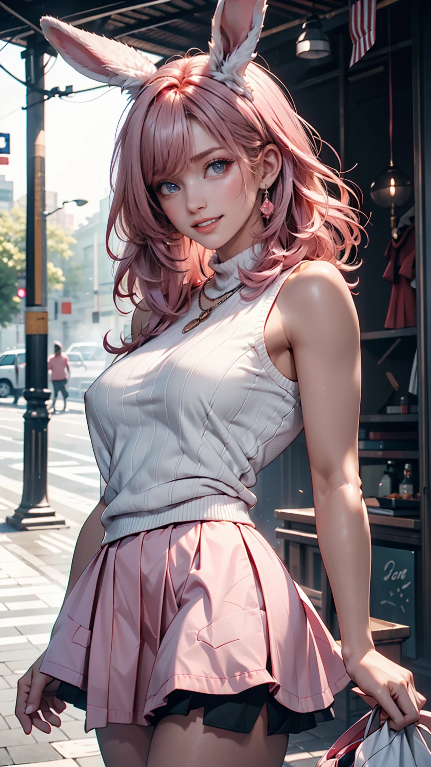 (chignon:1.5), (pink hair), beautiful shining eye color, masterpiece, highest quality,(realistic: 1.4),ultra high resolution, unity 8k, (beautiful and fine eyes:1.6),symmetry, highly detailed face, perfect lighting, (perfect hands, perfect anatomy), (city background:1.3), ((maxi knit dresses and gown coats:1.3)), big breasts, thin waist, big ass