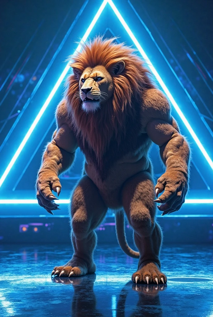 lion, long blond mane, very detailed green eyes, muscular arm, muscular pectorals, fat and round belly, in jockstrap, looks at the viewer, cinematic, 8k, detailed