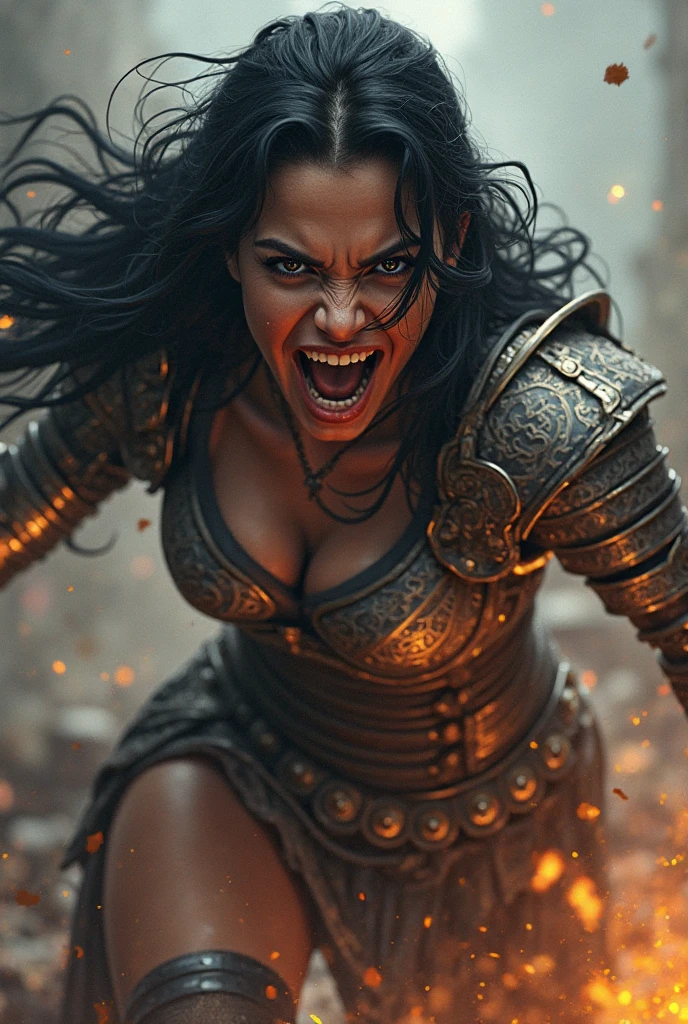a close up of a woman with a sword and a bunch of people, a very beautiful berserker woman, by Marek Okon, trending in cgsociety, wojtek fus, cgsociety contest winner!!, cgsociety contest winner, cgsociety contest winner!!!, diablo 4 queen, emma watson as kratos, Artstation contest winner, best of artstation