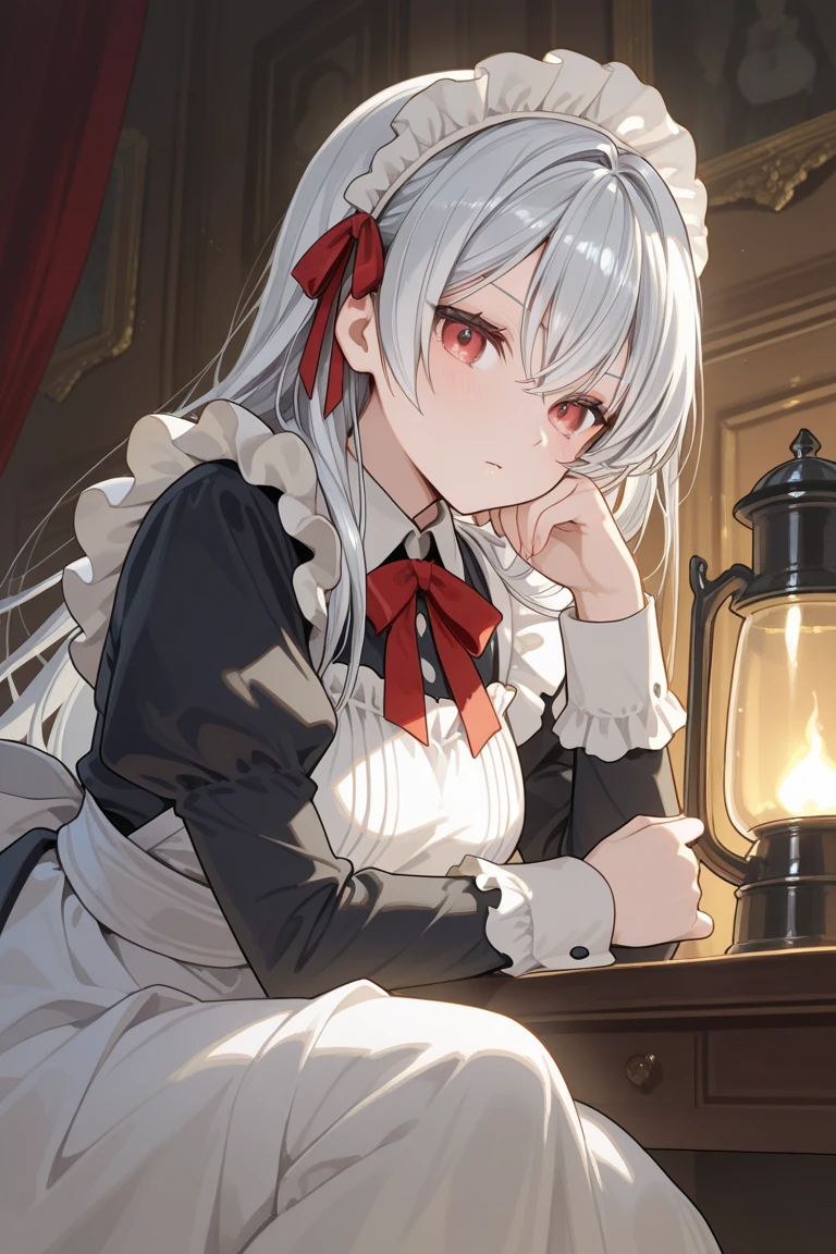 (masterpiece),(Top image quality),hight resolution,(Dainty and cute),(ighly detailed), 1girl, 独奏,illustratio,Fantasia,white hair,perm,short-hair,Cute outfit with pink ruffles,Heart eye,on the beds,A little erotic,Western-style room