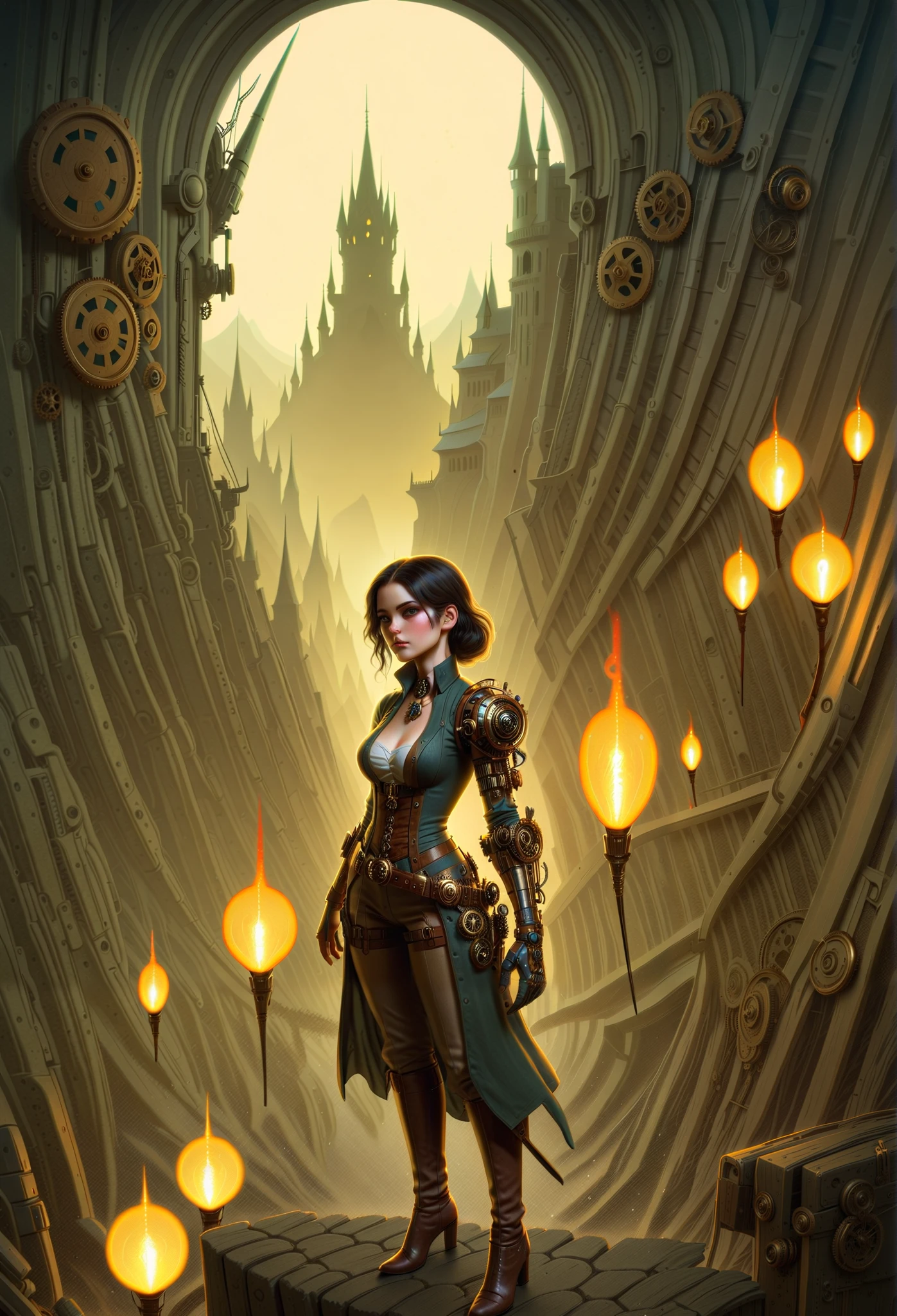 Arcane steampunk, fantasy illustration by Alessandro “Talexi” Tiny, в стиле DreamWorks Animation Wonderland. Watercolor style, ultra-detailed art, complex illustration by Tran Nguyen, Jeremy Mann, Frank Frazetta, Carne Griffiths, clap, intricate, Complex contrast, HDR, spicy, soft cinematic surround lighting, bright colors, wide range shot, clothing is the perfect masterpiece