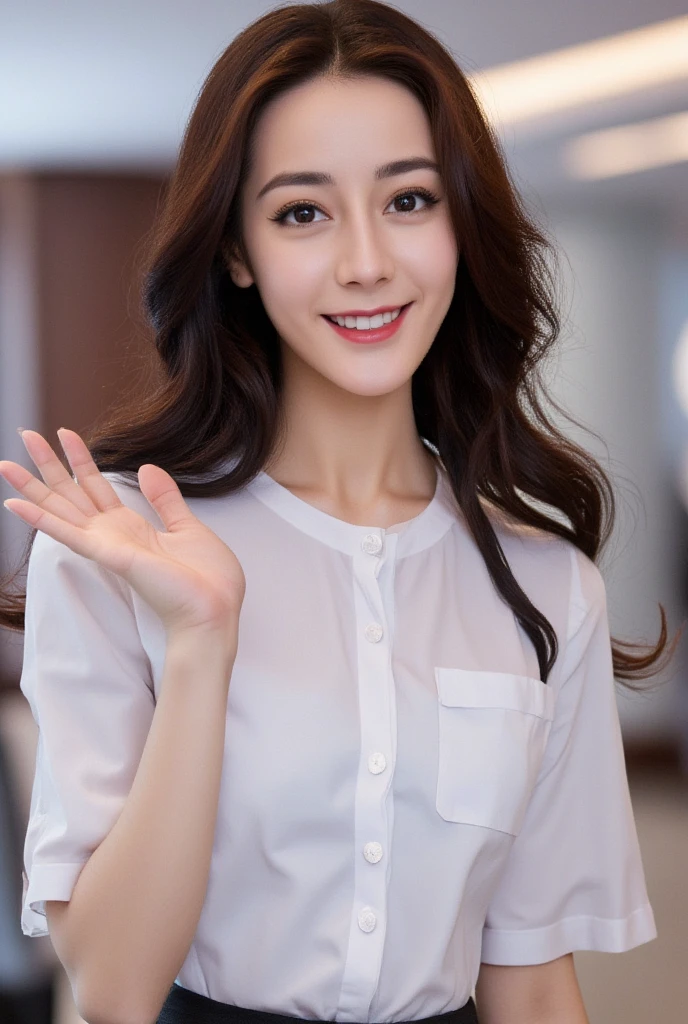 13-year-old female、Black hair、fashionGirl、beautidful eyes、authentic skin、real looking skin、A detailed eye、a junior high school student、(8K、masterpiece:1.2)、(reallistic、Photorealsitic)、top-quality、realisitic、ighly detailed、Beautie、cute little、独奏、A Japanese Lady。a smile。ssmile。Beautiful young woman model。Wears a white shirt。Close-up portrait。Healthy face。Skin Care Cosmetics。Bright pink background。