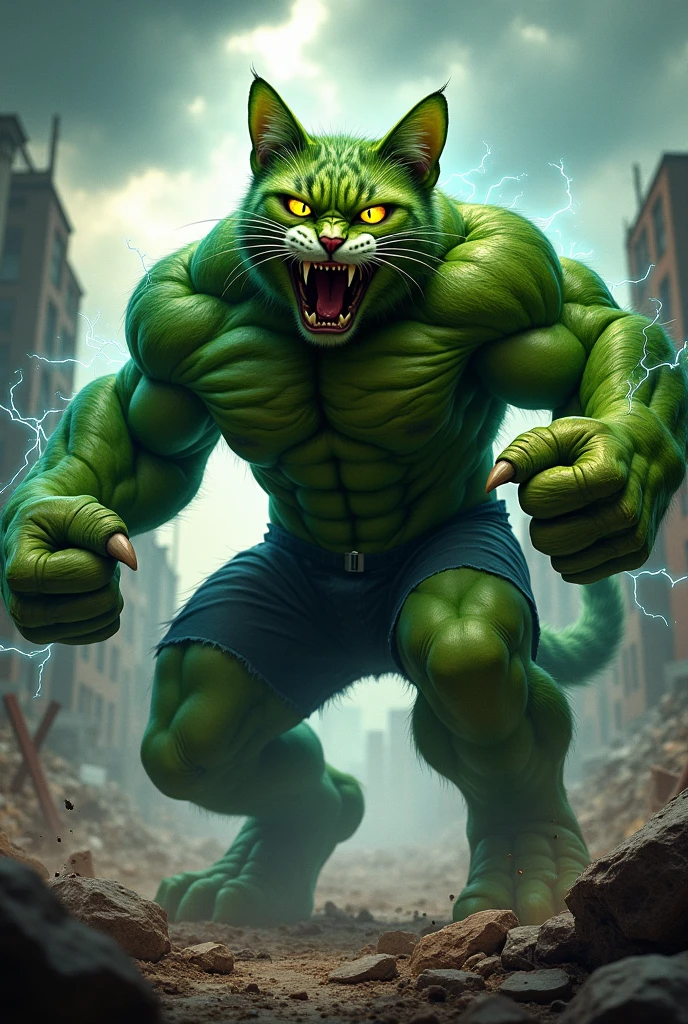 Cat dressed as Hulk