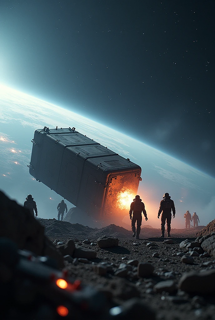 The space station crash scene is huge in the form of a city and a mixture of aircraft, high budget, Masterpiece, best quality,