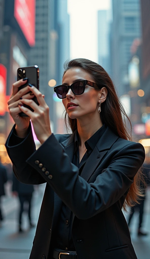 Woman taking a selfie in a mirror with her cell phone., an image inspired by Ion Andreescu, Instagram, arabesque, tight suit, sexy suit, very sexy suit, Fitted garment, thick, revealing outfit, revealing outfit, red and black, black and red, tight shirt, sexy look, busty, sexy look at the camera, sitting on a bench in the park