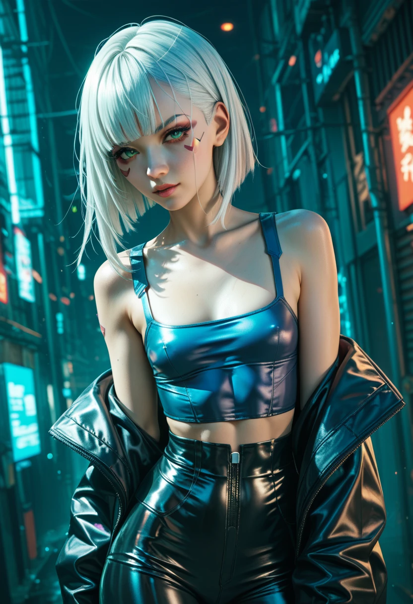 (High quality，detail-rich，Ultra-realistic 1.2)cyber punk style，Cat-eared lady，Dress normally，Delicate to the point of incredible face，devils，Crawl on the grass，He wears a bell around his neck，