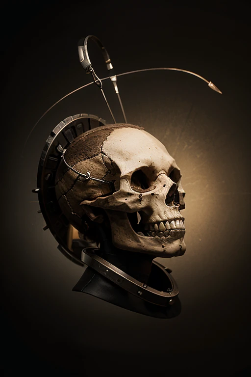 Skull with screwdriver in hand , black background , noun keep baking