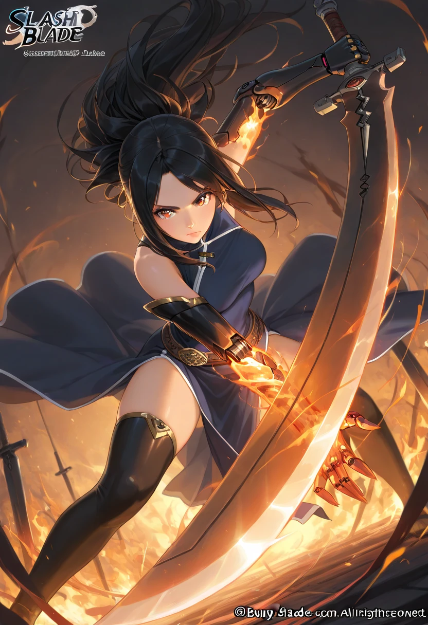 (best quality), high detailed, holding sword, high quality sword, (big weapon), (buby blade:1.2), beautiful blade, (attack stance), action pose, oversized iron sword, Girl, mechanical arm, burning arm, Slash, serious, survival, beautiful eyes, super fine eyes, 
