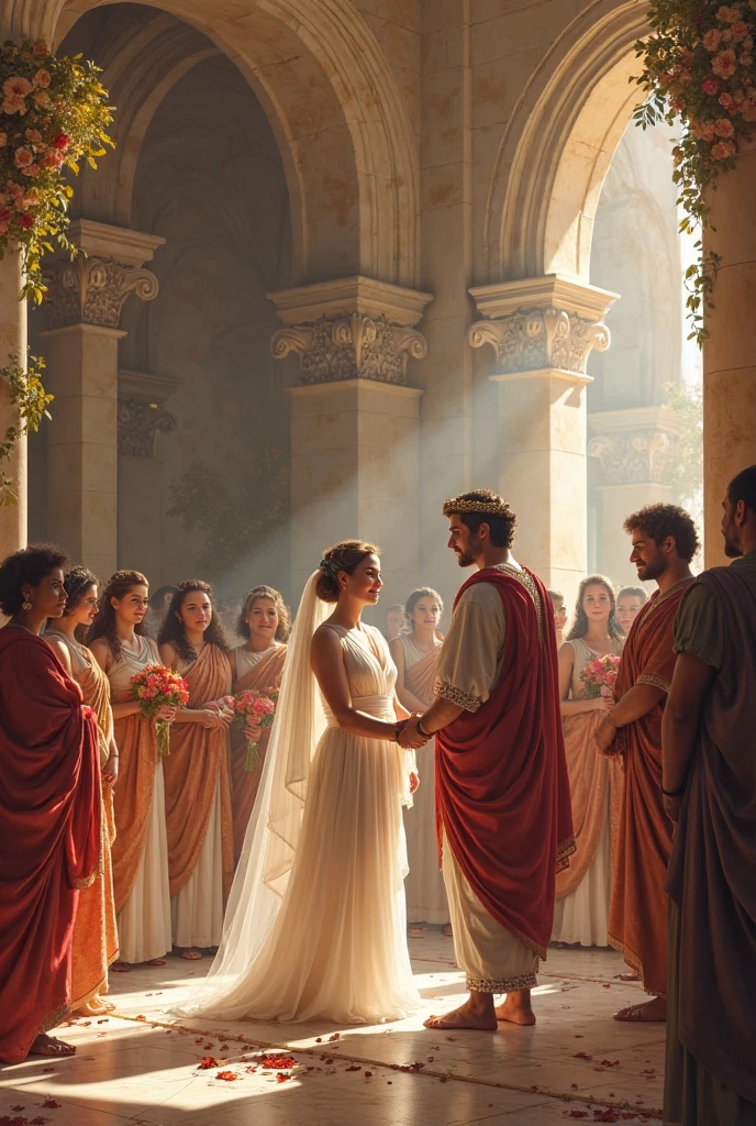 A roman FEMENINE BOY OR TWINK BOY GAY getting married with an old roman in a rome palace