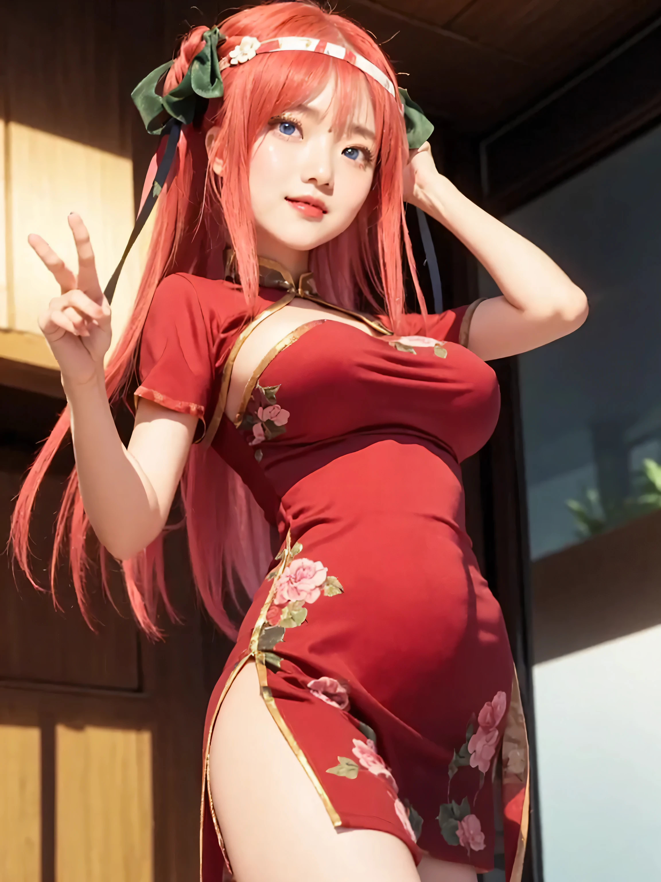 ((best picture quality,8k)),,,once very beautiful,(sleeveless:1.3),(middle view :1.2),(1 plump),{{26 years old,lactating women}},brown hair(big),(:1.8),Smile,(In big的 of flowery breasts and thin waists,Slim,Red Tang costume,red cheongsam,Chinese new year,low cut,grinding,ear nipple ring,necklace,Lively,noble,flowers,happy,low cut,巨big蒙特雀,curls,lunar new year,New Year,Chinese style,big风,White gloves,having fun,shattered,smile happily,,ski facility,sun road sky,standing in the snow,frozen,Snowing day,cold,Winters,slim legs,long legs, Slim, thin and long,Slim,slim ,big的, huge breasts,pink hair,cute,girl,Beauty,long legs,low cut,open chest