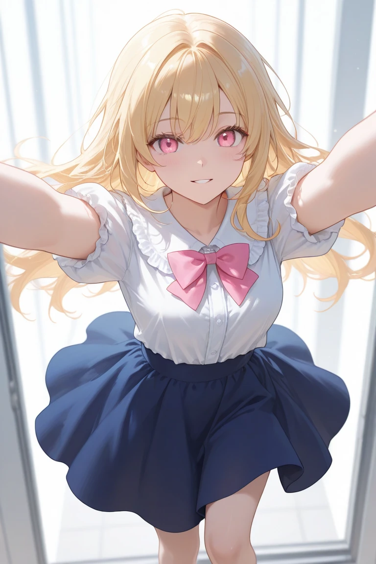 (masterpiece), (Highest quality), High resolution, (Very detailed), (Best illustrations), (Best Shadow), (Beautiful girl), (Absurd), (White background), (White Room), (White carpet),
My Little Sister Can't Be This Cute, (Kirino Takasaka), (kirino kousaka),
Blonde, Long Hair, Hair Clip, Green Eyes, bangs, Shyness, smile, Pitiful,
(Highly detailed face), Thin legs,
(One person、solo:1.8), Big eyes,slender, Beautiful Skin, clear,
whole body, Full Shot,
Short skirt maid outfit, ribbon pink striped underwear, White frilly underwear, Underwear with a small ribbon,
White frilly underwear, Underwear with a small ribbon, Erotic,
Pink Panties, Detailed panties,
Pink Bra, Details Bra,
Standing with legs apart and exposing underwear, View from the front at an angle,
(Skirt Lift:1.7),(Grab your skirt:1.7),
