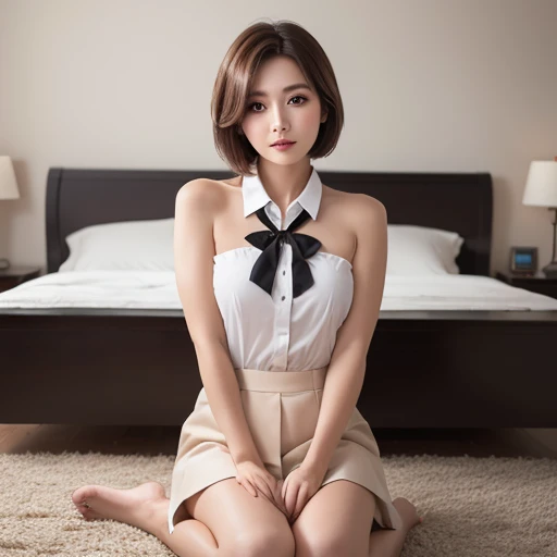 Very small breasts, Her slender legs are visible through her skirt, Very skinny and small breasts, Several women in white uniforms posing sexy, Harem, cushion, Lots of light