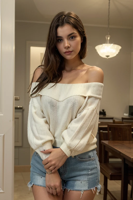 ((best quality)), ((masterpiece)), (detailed), 1girl, off-shoulder sweater,