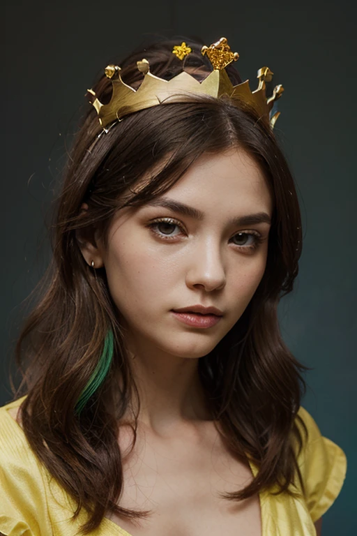 Blonde girl with golden hair and a golden crown on her head, Grimes - Book 1 Album cover, gold wings on head, gilded gold halo behind head, cabelos dourados, cabelos dourados, Grimes, coroa de ouro e filamentos, golden halo behind her head, Elle Fanning como um androide, cabelo espaguete, parece uma mistura de Grimes, assemelhando-se a uma mistura de Grimes
