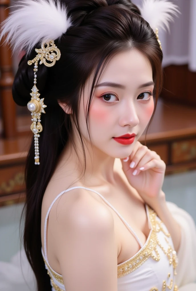 best quality, masterpiece, high resolution, 1 Girl, China dress, Hair accessories, necklace, jewelry, Pretty Face, Physically, Tyndall effect, Practical, Dark Studio, Side lighting, Two-color lighting, (High Detail Skin: 1.2), 8K Ultra HD, DSLR camera, Soft Light, high quality, Volumetric Light, frank, photo, high resolution, 4K, 8k, Background blur,