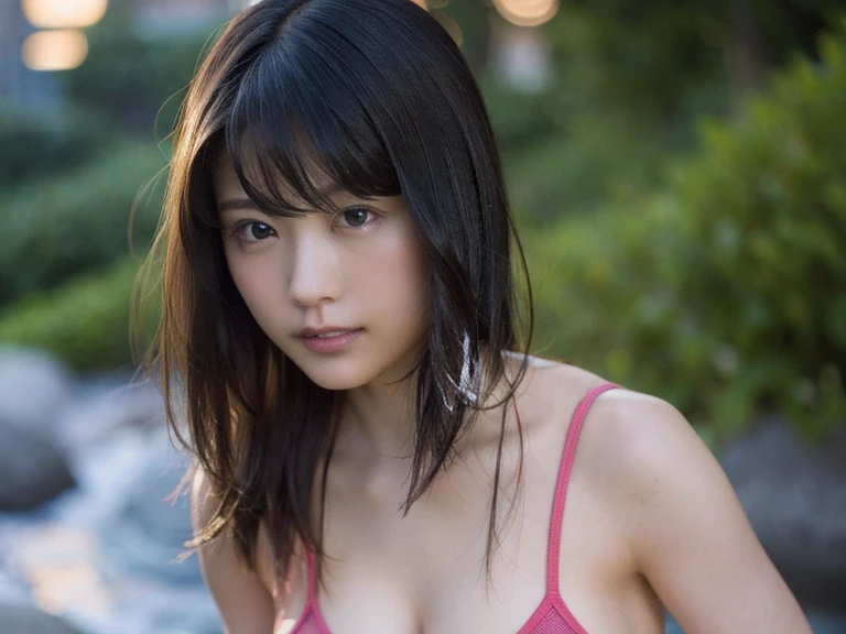 Tiger print bikini,Horn,Navy Blue Hair,Big Breasts,Deep valley,Big Eyes,Beautiful Face,Japanese,high school girl,sexy,Arms crossed
