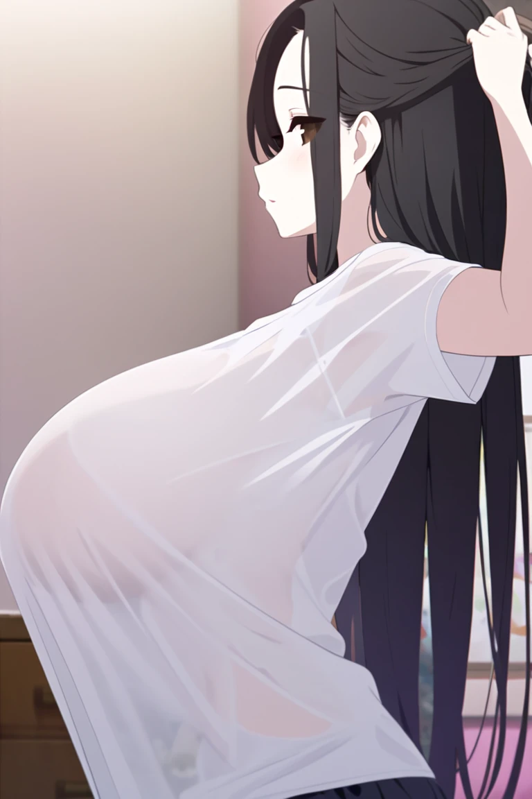 Long black haired girl、20age、clear、White luxurious lace long slip、In underwear、Being sexually assaulted、Being hugged by a man、Being kissed、Standing posture、Single image、fear、resistance、Shyness、Crying face、Standing posture、Men's Room